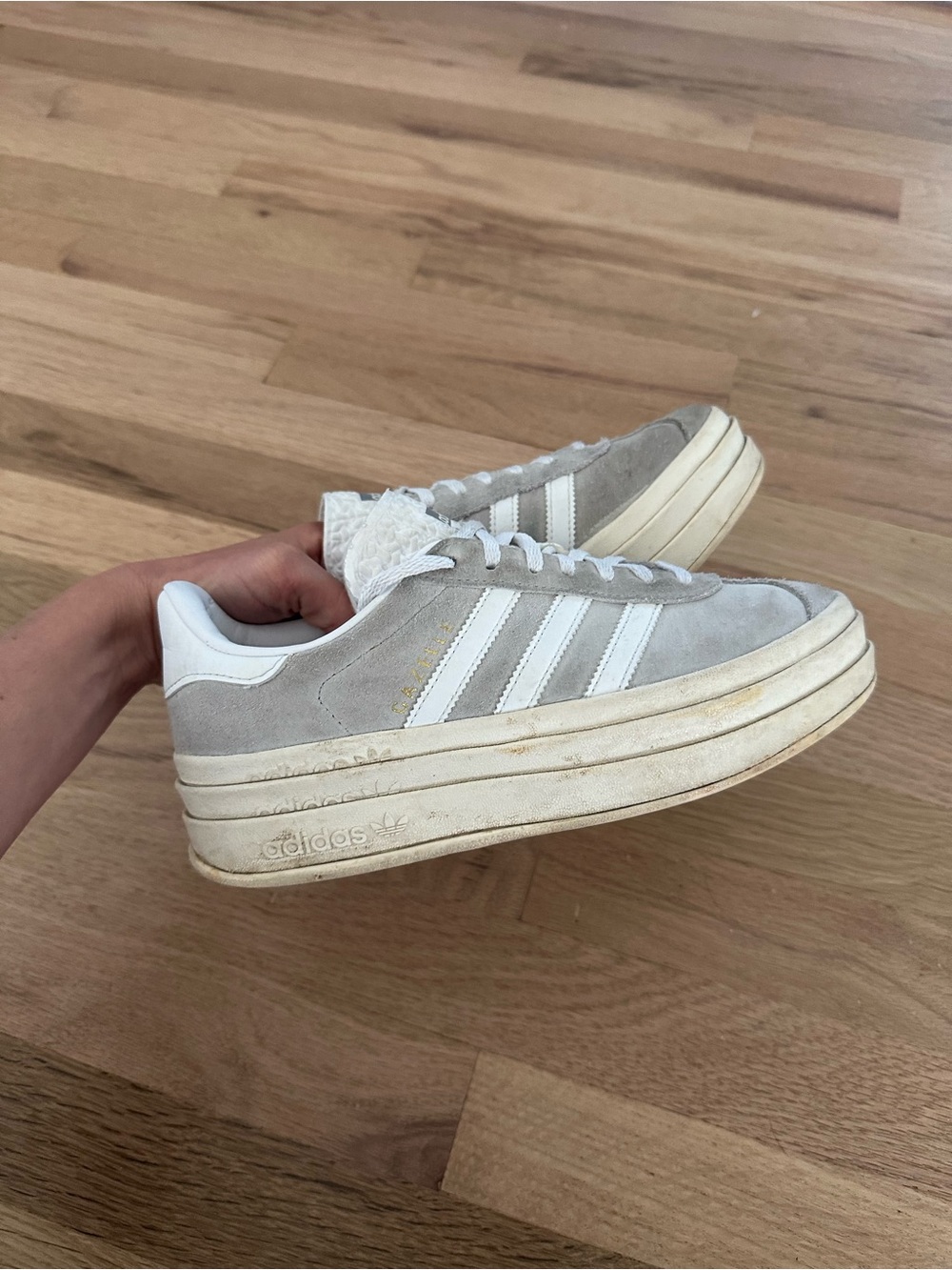 Adidas Gazelle Bold Originals Women's 7 Grey White Suede Sneakers Lace Up